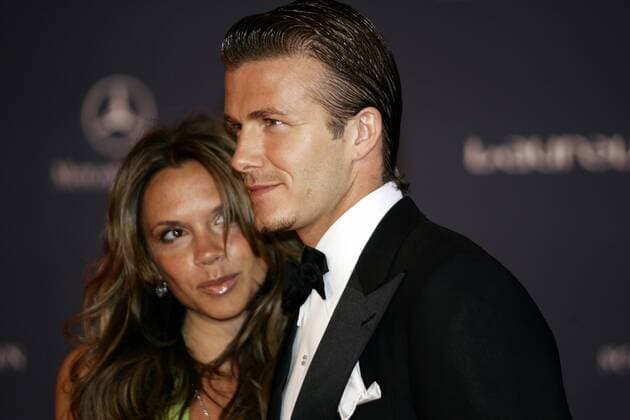 David Beckham (Real Madrid) und seine Ehefrau Victoria anläßlich der Verleihung der Laureus World Sports Awards Fußball Herren Laureus World Sports Awards 2005, Award, Sportlerwahl, Ehrung, Sportlerehrung, Sportlerauszeichnung Porträt Estoril