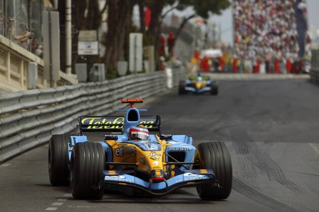 Fernando Alonso (Spanien Renault) in seinem Boliden Motorsport Grand Prix Herren Großer Preis von Monaco 2005, Formel 1 Weltmeisterschaft, F1, F, GP, WM Einzelbild Circuit de Monaco Monte Carlo