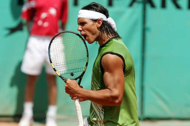 Rafael Nadal (Spanien) jubelt Tennis Herren French Open 2005, Grand Slam, ATP Tour Einzelbild Roland Garros pan9327 Paris Freude,  