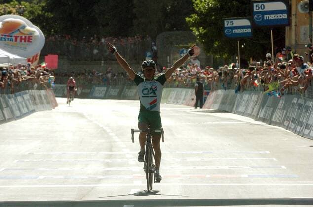 Etappensieger Christophe le Mevel (Frankreich Credit Agricole) - Zieleinfahrt -  Radsport Herren 88. Giro d Italia 2005, dItalia, ProTour, Straßenradsport, Straße, Rad Totale 16. Etappe: Lissone - Varazze Freude, Begeisterung,