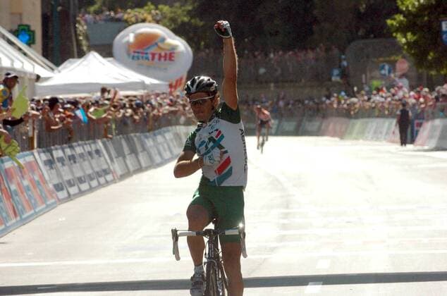 Etappensieger Christophe le Mevel (Frankreich Credit Agricole) - Zieleinfahrt -  Radsport Herren 88. Giro d Italia 2005, dItalia, ProTour, Straßenradsport, Straße, Rad Einzelbild 16. Etappe: Lissone - Varazze Freude, Begeisterung,