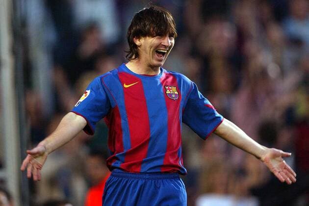 Lionel Messi (FC Barcelona) - Torjubel Fußball Herren Primera Division 2004 2005, 1. Spanische Liga, FC Barcelona, Barca Einzelbild pan9137 Barcelona Freude, Begeisterung,  