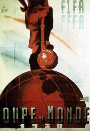 Veranstaltungsplakat der Weltmeisterschaft 1938 in Frankreich -  Fußball WM Herren Weltmeisterschaft 1938, offizielles Einzelbild