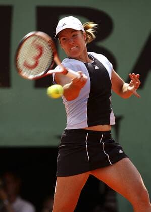 Justine Henin Hardenne (Belgien) - Vorhand Tennis Damen French Open 2005, WTA Tour, Grand Slam, Vdig Einzelbild Roland Garros Paris