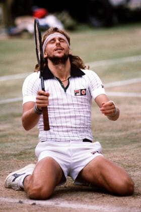 Björn Borg (Schweden) jubelt mit geschlossenen Augen -  Tennis Herren All England Championships 1980, Grand Slam, ATP, Rasen, Rasenplatz, Rasentennis, Rasenturnier Einzelbild Wimbledon Aufnahmedatum geschätzt London Glück, Freude,