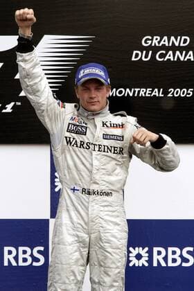 Sieger Kimi Räikkönen (Finnland McLaren Mercedes) feiert seinen Erfolg beim Großen Preis von Kanada 2005 Motorsport Grand Prix Herren Großer Preis von Kanada 2005, Formel 1 Weltmeisterschaft, F1, F, GP, WM, Vdig, Einzelbild Montreal Begeisterung, Freude,