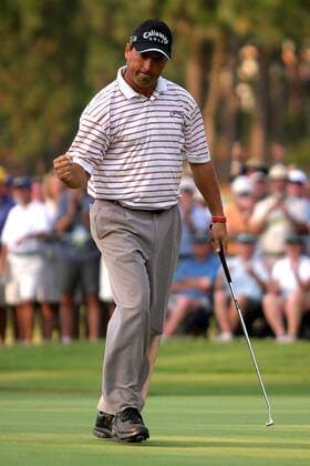 Olin Browne (USA) jubelt - (Icon914308) Golf Herren US Open 2005, Golfen, PGA Tour Einzelbild Pinehurst Freude, Begeisterung, EDITORIAL USE ONLY