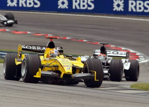 Tiago Monteiro (Portugal Jordan) in seinem Boliden Motorsport Grand Prix Herren Großer Preis der USA 2005, Formel 1 Weltmeisterschaft, F1, F, GP, WM Gruppe Indianapolis