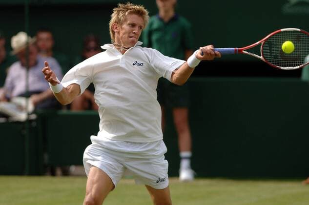 Jarkko Nieminen (Finnland) - Vorhand Tennis Herren All England Championships 2005, Grand Slam, ATP Tour, Rasen, Rasenplatz, Rasentennis, Rasenturnier Einzelbild Wimbledon London