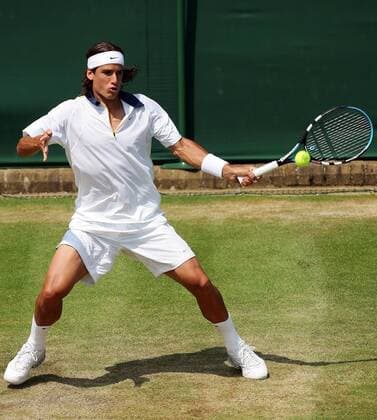 Feliciano Lopez (Spanien) - Vorhand Tennis Herren All England Championships 2005, ATP Tour, Grand Slam, Rasen, Rasenplatz, Rasentennis, Rasenturnier Einzelbild Wimbledon London Dynamik,