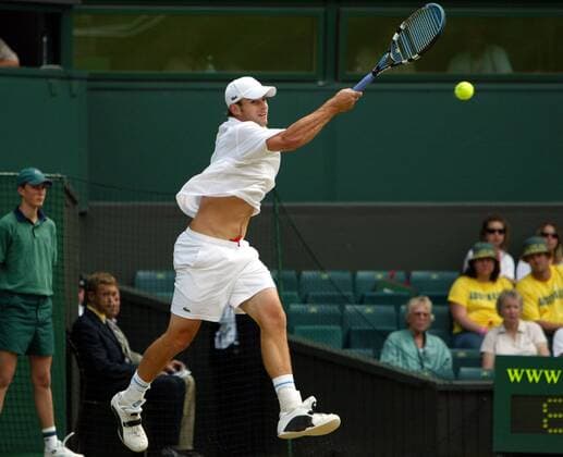 Andy Roddick (USA) - Vorhand Tennis Herren All England Championships 2005, Grand Slam, ATP Tour Einzelbild Wimbledon London Dynamik,