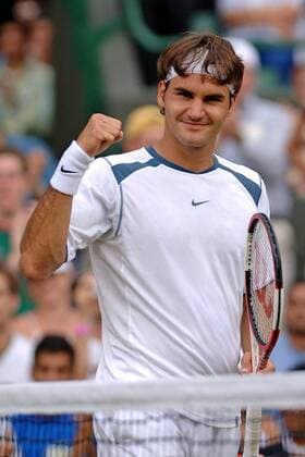 Roger Federer (Schweiz) ballt die Faust Tennis Herren All England Championships 2005, Grand Slam, ATP Tour, Viertelfinale Einzelbild Wimbledon London Freude,