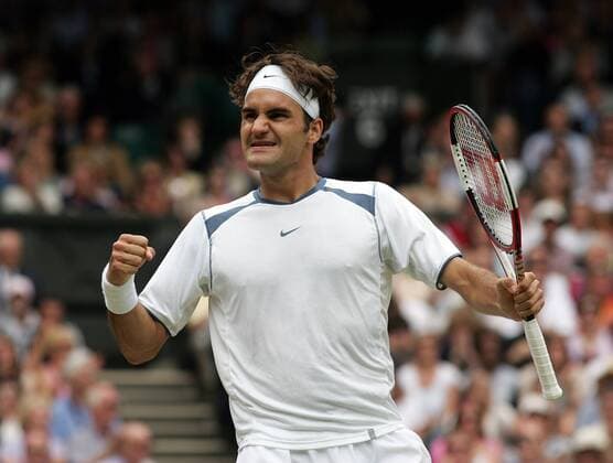 Roger Federer (Schweiz) jubelt Tennis Herren All England Championships 2005, Grand Slam, ATP Tour, Halbfinale, Vdig Einzelbild Wimbledon London Freude, Begeisterung,