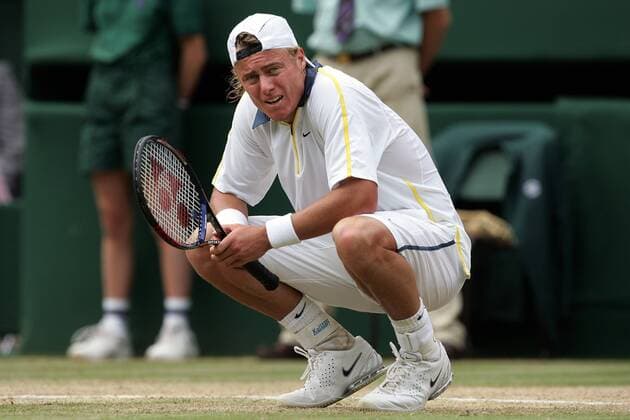 Lleyton Hewitt (Australien) enttäuscht Tennis Herren All England Championships 2005, Grand Slam, ATP Tour, Halbfinale, Vdig Einzelbild Wimbledon London Erschöpfung,