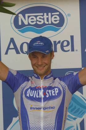 Tom Boonen (Belgien Quick Step) - Siegerehrung - -  Radsport Herren Tour de France 2005, ProTour, Straßenradsport, Straße, Rad Einzelbild 2. Etappe: Challans - Les Essarts Freude,