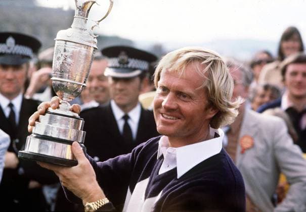 Jack Nicklaus (USA) präsentiert stolz die Siegertrophäe der British Open Championships 1978 Golf Herren British Open Championship 1978, Golfen, Vdia, Einzelbild St. Andrews Freude,