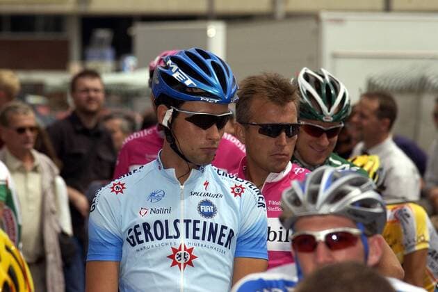 Thomas Ziegler (Deutschland Gerolsteiner), daneben Steffen Wesemann (Deutschland T Mobile) Radsport Herren Sachsentour 2005, Straßenradsport, Straße, Rad, Gruppe 1. Etappe: Dresden - Werdau