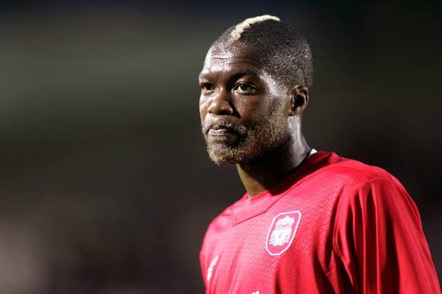 Djibril Cisse (Liverpool) - EDITORIAL USE ONLY. No use with unauthorised audio, video, data, fixture lists, club league logos or live services. Online in-match use limited to 120 images, no video emulation. No use in betting, games or single club league player publications. Fußball EC 1 Herren Champions League Qualifikation 2005 2006, English Premier League, 1. Englische Liga, Liverpool FC Porträt Wrexham