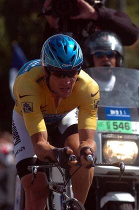 Der Gesamtführende Lance Armstrong (USA Discovery Channel) - Einzelzeitfahren -  Radsport Herren Tour de France 2005, ProTour, Straßenradsport, Straße, Rad, Zeitfahren, Einzelzeitfahren Einzelbild 20. Etappe: Saint Etienne