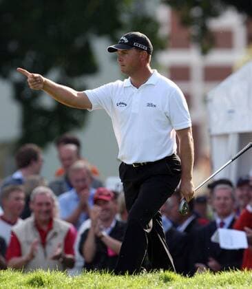 Niclas Fasth (Schweden) zuversichtlich Golf Herren Deutsche Bank Players Championship of Europe 2005, Open, Golfen Einzelbild Gut Kaden Hamburg Freude,