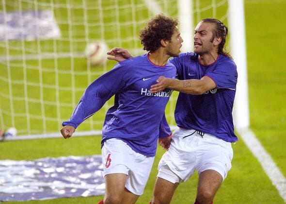 Freddy dos Santos (li.) und Magne Hoseth (beide Valerenga) - Torjubel Fußball EC 1 Herren Champions League Qualifikation 2005 2006, Valerenga IF, Tippeligaen, 1. Norwegische Liga Gruppe Oslo Freude,
