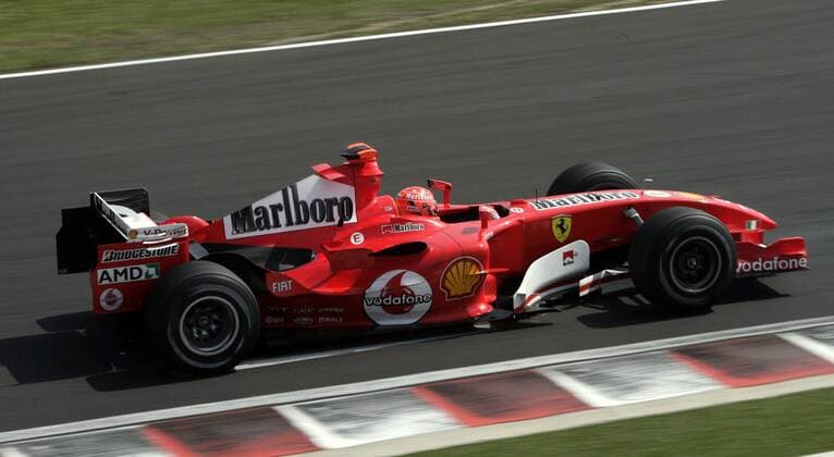 Michael Schumacher (Deutschland Ferrari) in seinem Boliden Motorsport Grand Prix Herren Großer Preis von Ungarn 2005, Formel 1 Weltmeisterschaft, F1, F, GP, WM, Qualifying Einzelbild Hungaroring Budapest