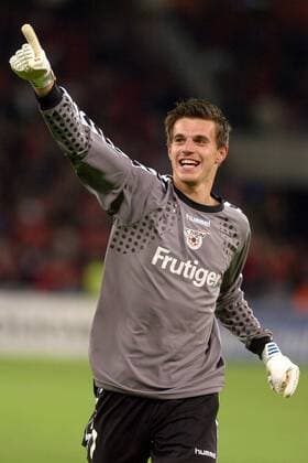 Torwart Eldin Jakupovic (Thun) - Torjubel Fußball EC 1 Herren Champions League Qualifikation 2005 2006, Super, Nationalliga A, NLA, 1. Schweizer Liga, FC Thun Einzelbild Thun Begeisterung, Freude,