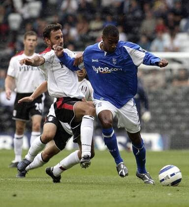 Sylvain Legwinski (Fulham, li.) gegen Julian Gray (Birmingham) -  Fußball Herren English Premier League 2005 2006, 1. Englische Liga, FC Fulham - Birmingham City 0:0 Gruppe London