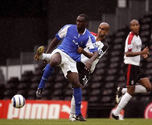 Emile Heskey (Birmingham, li.) gegen Zesh Rehman (Fulham) -  Fußball Herren English Premier League 2005 2006, 1. Englische Liga, FC Fulham - Birmingham Citty 0:0 Gruppe London