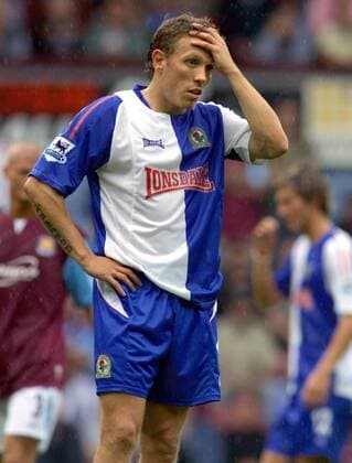Craig Bellamy (Blackburn) enttäuscht -  Fußball Herren English Premier League 2005 2006, 1. Englische Liga, Blackburn Rovers Einzelbild London Enttäuschung, Nachdenklichkeit, Skepsis,