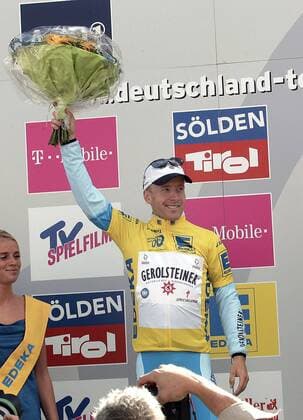Etappensieger Levi Leipheimer (USA Gerolsteiner) im gelben Trikot des Gesamtführenden Radsport Herren Deutschland Tour 2005, Straßenradsport, Straße, Rad, Deutschlandtour, Rundfahrt, ProTour Einzelbild 4. Etappe Kufstein - Sölden