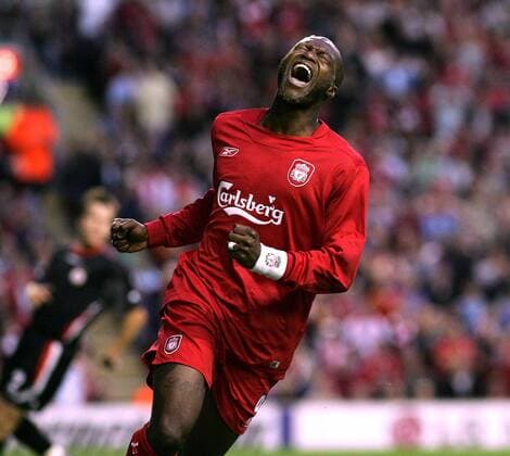 Djibril Cisse (Liverpool) -  Fußball EC 1 Herren Champions League Qualifikation 2005 2006, English Premier League, 1. Englische Liga, FC Liverpool Einzelbild Jubel, jubeln, Torjubel Liverpool, Aufmacher Enttäuschung, Verzweiflung, Enttäuschung, Begeisterung