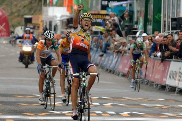 Francisco Mancebo (Spanien Illes Balears) gewinnt die zehnte Etappe der Spanienrundfahrt vor Roberto Heras (Spanien Liberty Seguros) -  Radsport Herren Vuelta de Espana 2005, Spanienrundfahrt, Straßenradsport, Straße, Rad, ProTour Gruppe 10. Etappe: , Begeisterung, Freude,