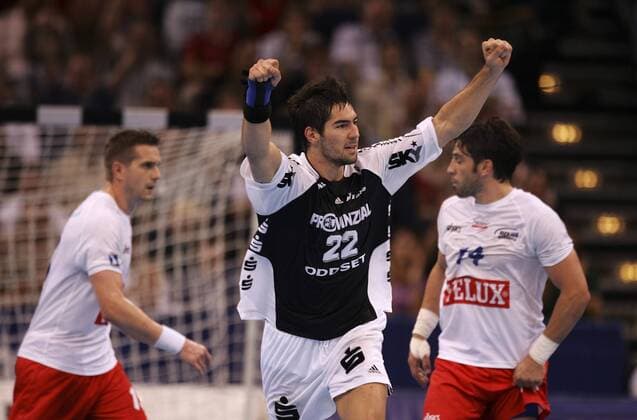 Nikola Karabatic (Kiel) - Torjubel Handball 1. BL Herren Saison 2005 2006, HSV Hamburg - THW Kiel 20:23 Gruppe Hamburg Freude,