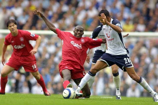 Mohamed Lamine Sissoko (Liverpool, Mitte) gegen Jermaine Jenas (Tottenham Hotspur) -  Fußball Herren English Premier League 2005 2006, 1. Englische Liga, Tottenham Hotspur - FC Liverpool 0:0, Hotspurs Gruppe London Dynamik,