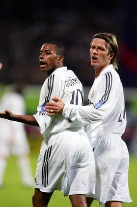 David Beckham (re.) und Robinho (beide Real Madrid) beschweren sich Fußball EC 1 Herren Champions League 2005 2006, Real Madrid Gruppe pan10788 Lyon  