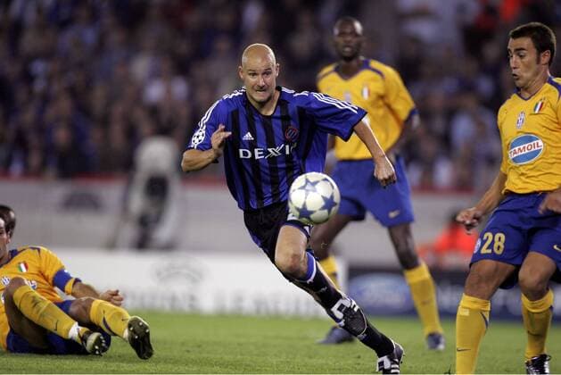 Olivier de Cock (FC Brügge, li.) gegen Fabio Cannavaro (Juventus) -  Fußball EC 1 Herren Champions League 2005 2006, Club Brügge KV - Juventus Turin 1:2, Juve Gruppe Brügge Dynamik,