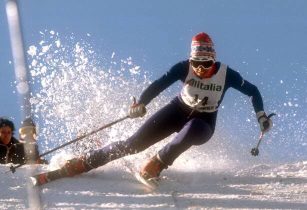 Annemarie Moser Pröll (Österreich) Alpiner Skilauf Damen Weltcup 1977 1978, Welt Cup, Worldcup, World, WC, Ski Alpin, Skispot, Riesenslalom Einzelbild Madonna di Campiglio Dynamik,