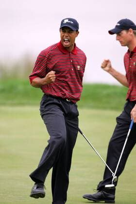 Eldrick Tiger Woods (USA) jubelt - (Icon9046692) Golf Herren The Presidents Cup 2005, President s, PGA Tour, Golfen Einzelbild Gainesville Freude, Begeisterung, EDITORIAL USE ONLY