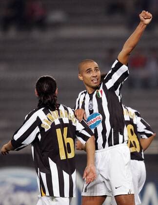 David Trezeguet (re.) und Mauro Camoranesi (beide Juventus) - Torjubel Fußball EC 1 Herren Champions League 2005 2006, Serie A, 1. Italienische Liga, Juve, Juventus Turin Gruppe Turin Begeisterung, Freude,