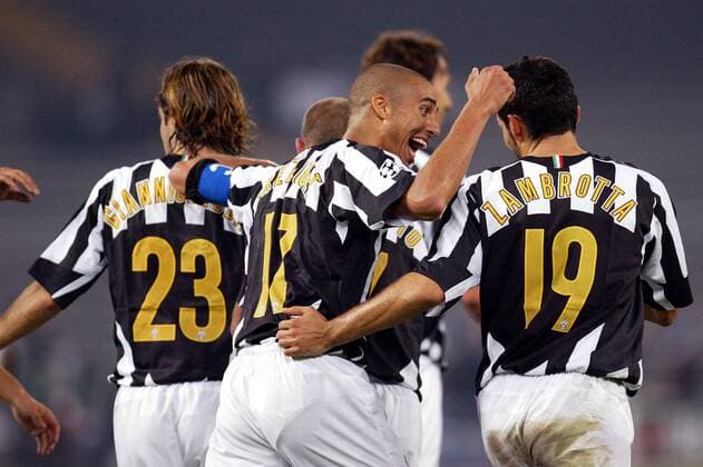 David Trezeguet (Juventus, Mitte) - Torjubel Fußball EC 1 Herren Champions League 2005 2006, Juventus Turin, Juve Gruppe pan10944 Turin Freude,  