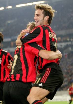 Alberto Gilardino (re.) und Andriy Shevchenko (beide Milan) - Torjubel Fußball EC 1 Herren Champions League 2005 2006, AC Mailand Gruppe Gelsenkirchen Freude,