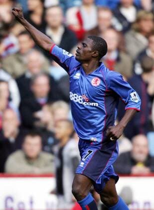 George Boateng (Middlesbrough) jubelt -  Fußball Herren English Premier League 2005 2006, 1. Englische Liga, FC Middlesbrough Einzelbild Birmingham Freude,