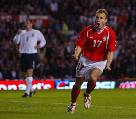 Tomasz Frankowski (Polen) - Torjubel -  Fußball Länderspiel Herren Weltmeisterschaftsqualifikation 2005, Qualifikation, Länderspiel, Nationalmannschaft, Nationalteam Einzelbild Manchester Freude, Begeisterung,