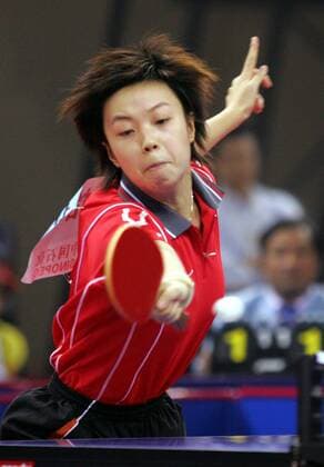 Zhang Yining (China) - Vorhand -  Tischtennis LM Damen 10. Nationale Spiele 2005, National Games, Landesmeisterschaft Einzelbild IMC20051017h02, Nationalspiele Wuxi Dynamik,