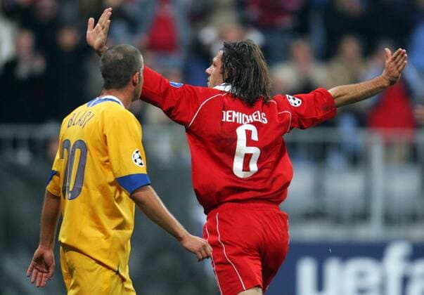 Martin Demichelis (Bayern) - Torjubel, li. Manuele Blasi (Juventus) Fußball EC 1 Herren Champions League 2005 2006, FC Bayern München - Juventus Turin 2:1, Juve Gruppe München Begeisterung, Freude,
