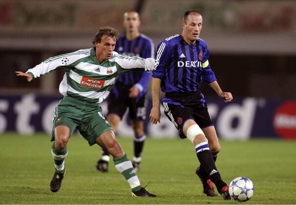 Philippe Clement (FC Brügge, re.) gegen Axel Lawaree (Rapid Wien) -  Fußball EC 1 Herren Champions League 2005 2006, Club Brügge KV - SK Rapid Wien 1:0 Gruppe Wien Dynamik,