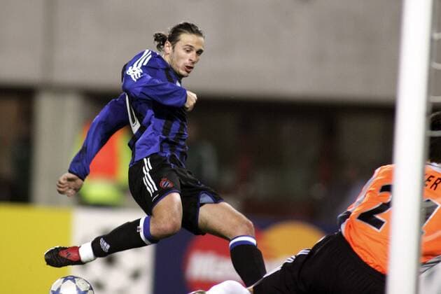 Bosko Balaban (FC Brügge) erzielt das 0:1 gegen Torwart Helge Payer (Rapid Wien) -  Fußball EC 1 Herren Champions League 2005 2006, Club Brügge KV - SK Rapid Wien 1:0 Gruppe Wien Dynamik,
