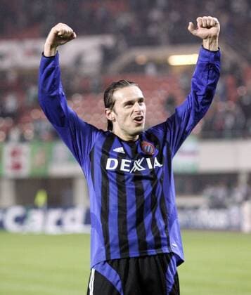 Bosko Balaban (FC Brügge) - Schlussjubel Fußball EC 1 Herren Champions League 2005 2006, Jupiler League, 1. Belgische Liga, Club Brügge KV Einzelbild Wien Freude, Begeisterung,