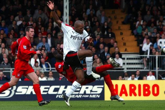 Collins John (Fulham, vorn) erzielt das 1:0 -  Fußball Herren English Premier League 2005 2006, 1. Englische Liga, Fulham FC - FC Liverpool 2:0 Gruppe London Dynamik,